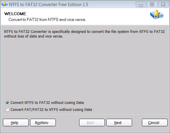 Windows 7: convert fat32 to ntfs.
